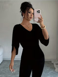 Women’s Black V-Neck Batwing Sleeve Top