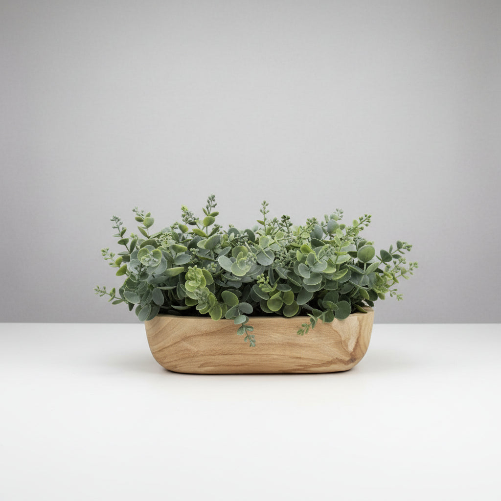 Short Wooden Oval Potted Eucalyptus
