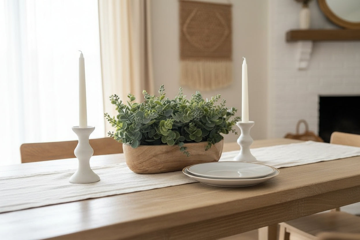 Short Wooden Oval Potted Eucalyptus