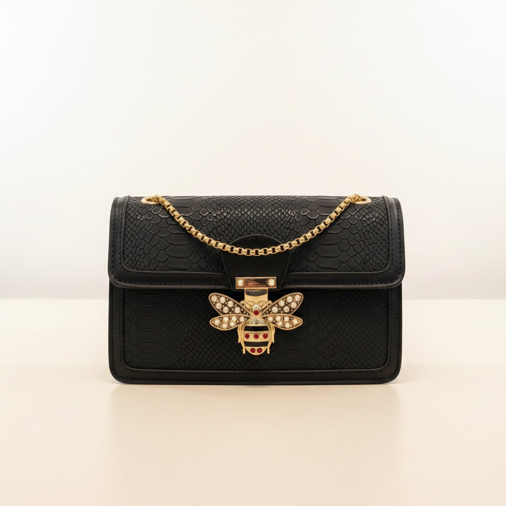 Retro Snake Pu Leather Bee Pendant Shoulder Bag