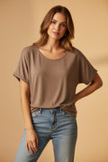 Women's Batwing Short Sleeve Round Neck Blouse