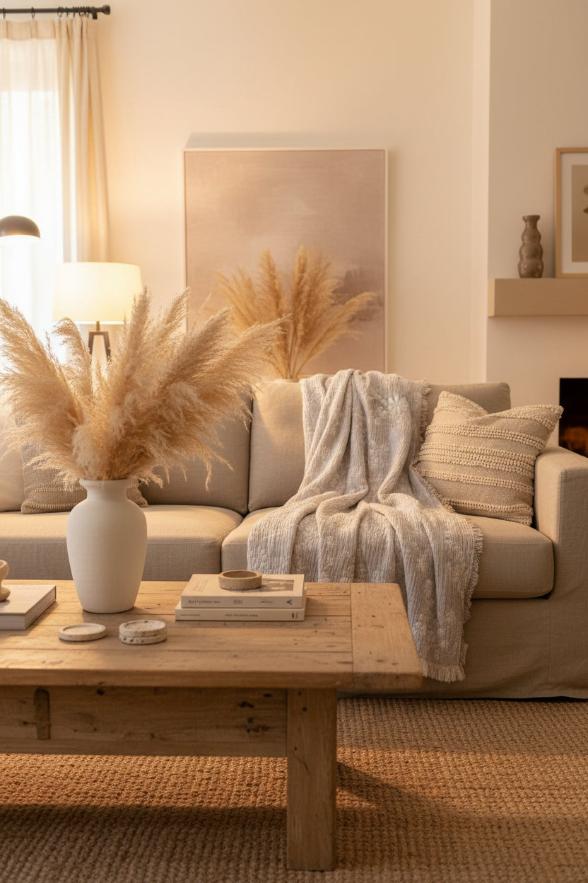 Beige Leaf Cotton Throw Blanket
