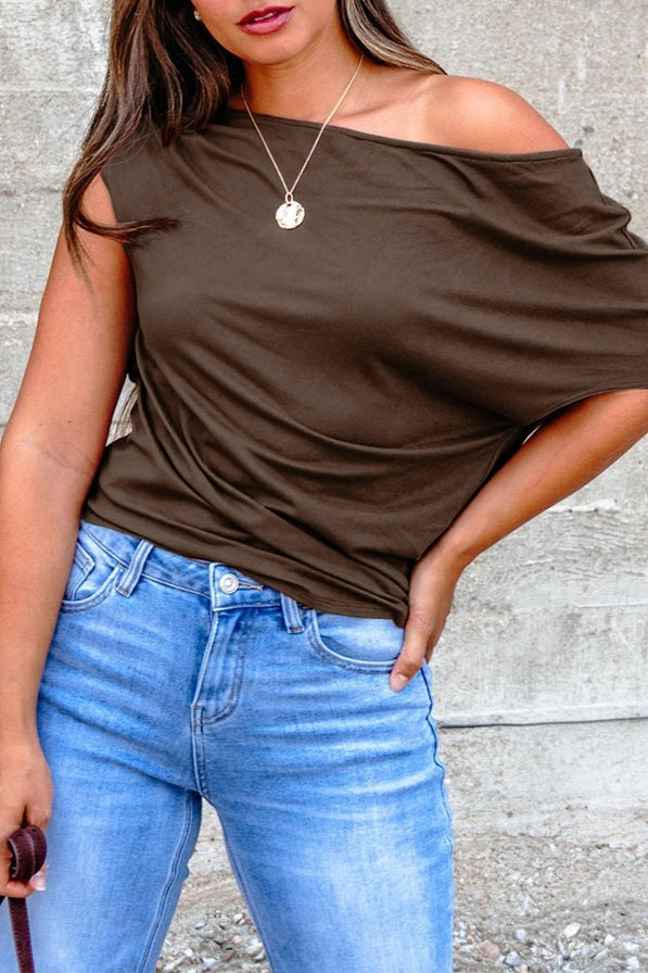 Plus Size Asymmetric Neck Short Sleeve Blouse