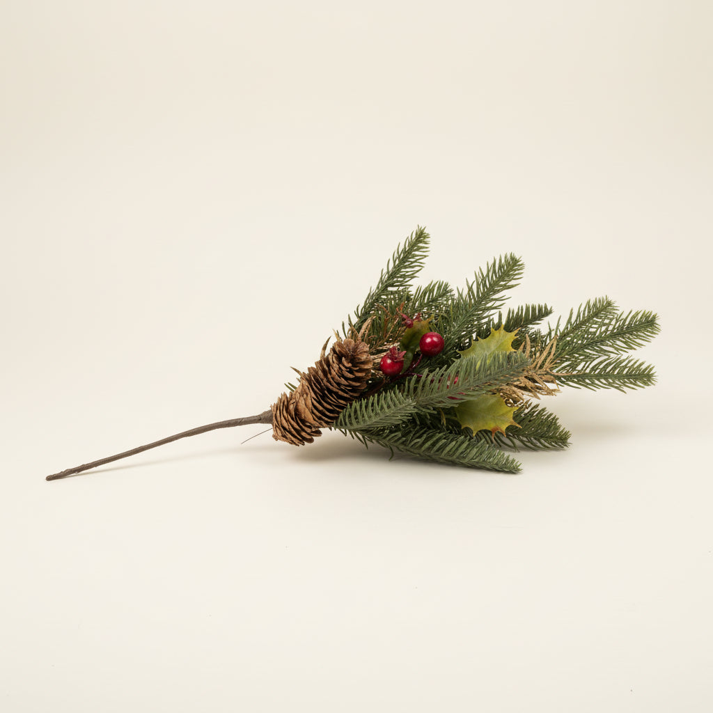 Evergreen Holly & Berries Pick Stem | 18"