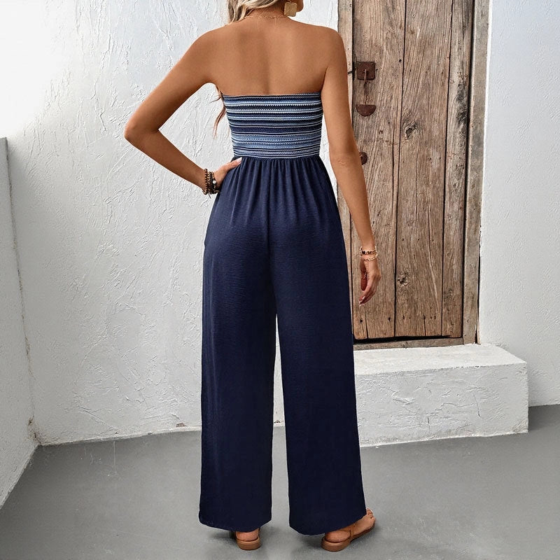 New Striped Jumpsuit Comfortable Casual Polyester Wide Leg