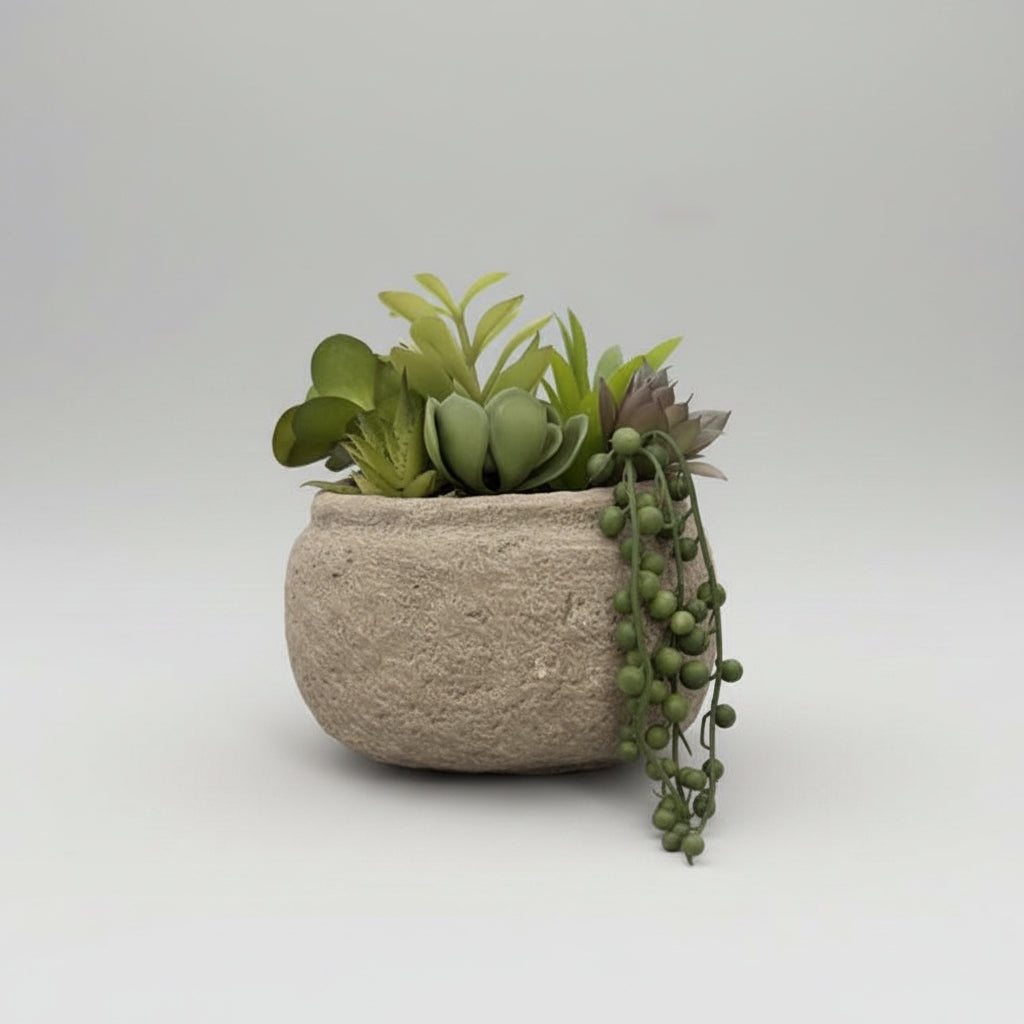 Small Rounded Faux Concrete Potted Succulents