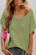 Loose Knit Short Sleeve Solid Color Summer Top