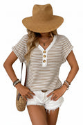 V-Neck Button Knit Pullover Short Sleeve
