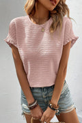 Light Pink Textured Ruffle Sleeve Crew Neck Blouse