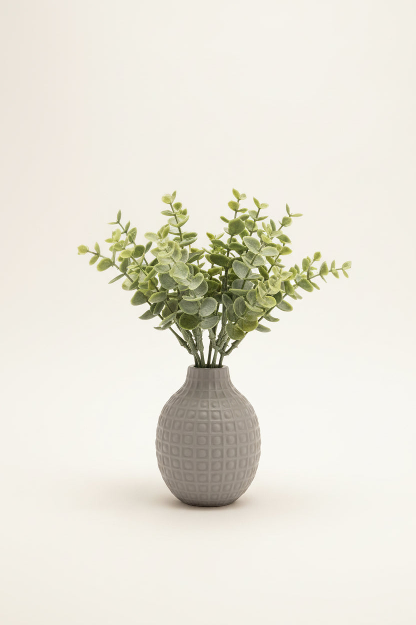 Eucalyptus in Small Grey Textured Vase