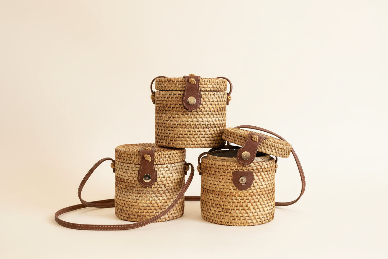 Natural Rattan Woven Shoulder Bags