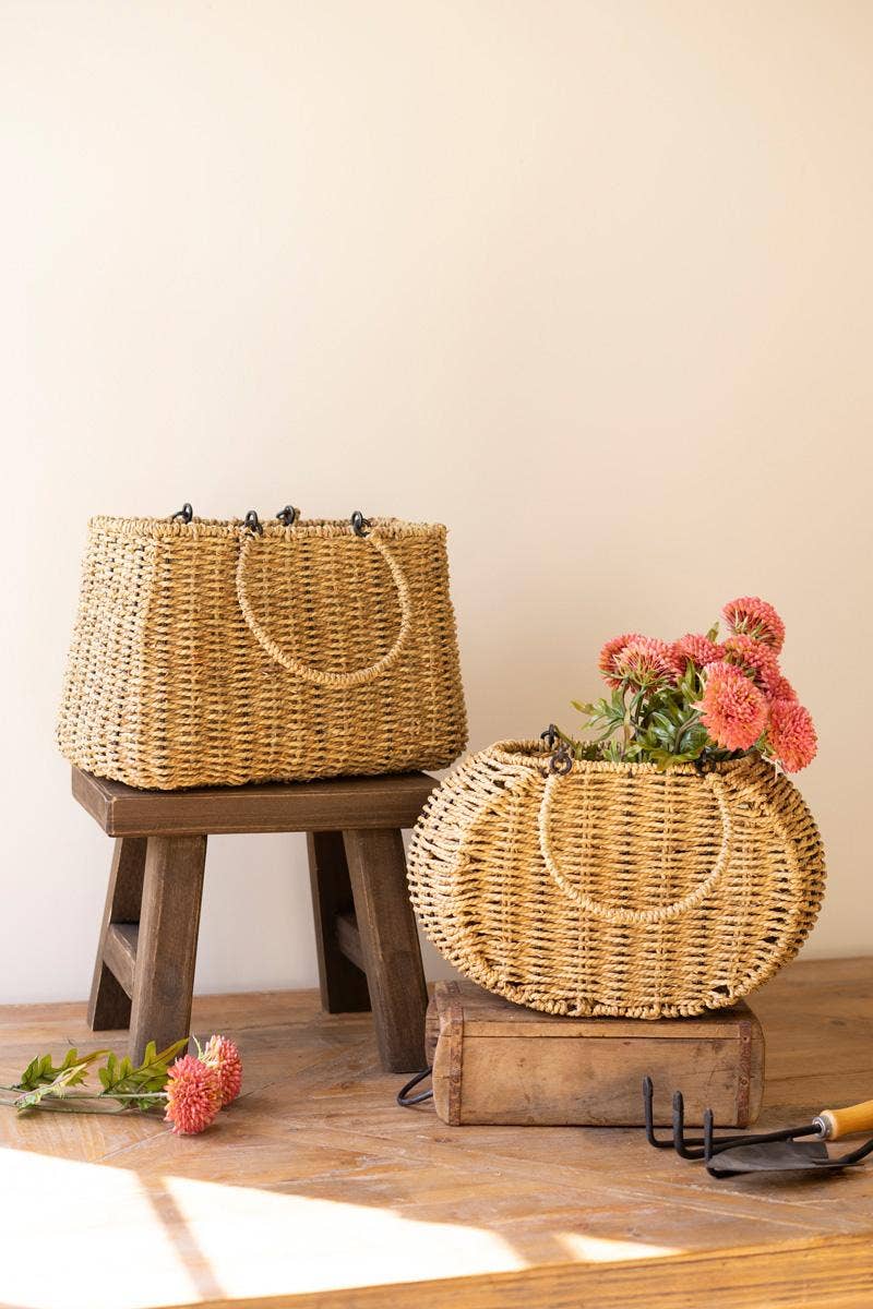 Woven Vine Baskets with Hinged Handles