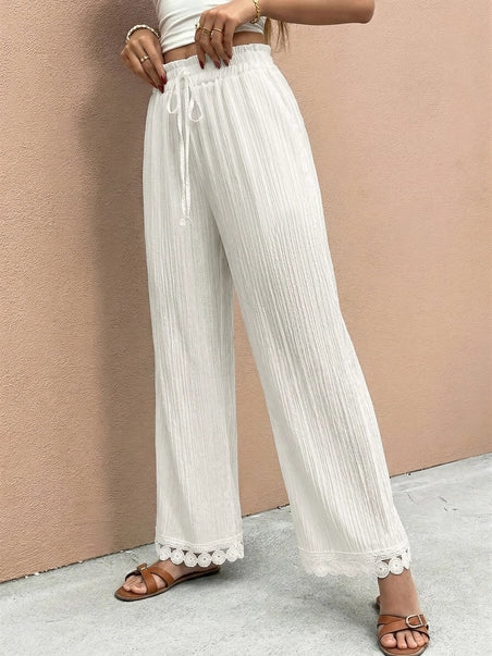 Lace Trim Wide Leg Beach Trousers