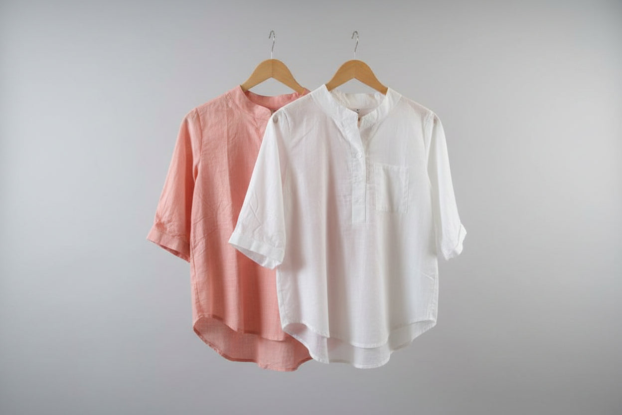 Stand Collar Shirt With Short Sleeves