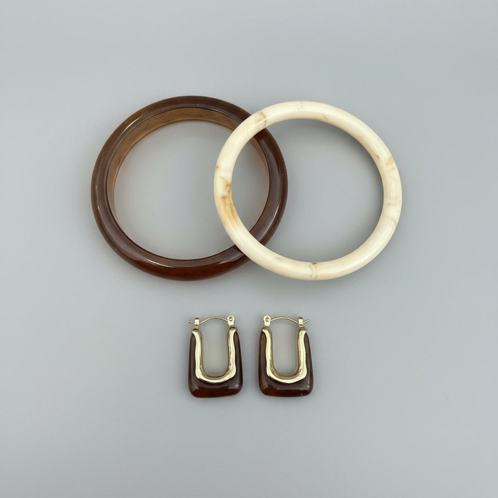Vintage Resin Bangle & U-Shaped Earring Set