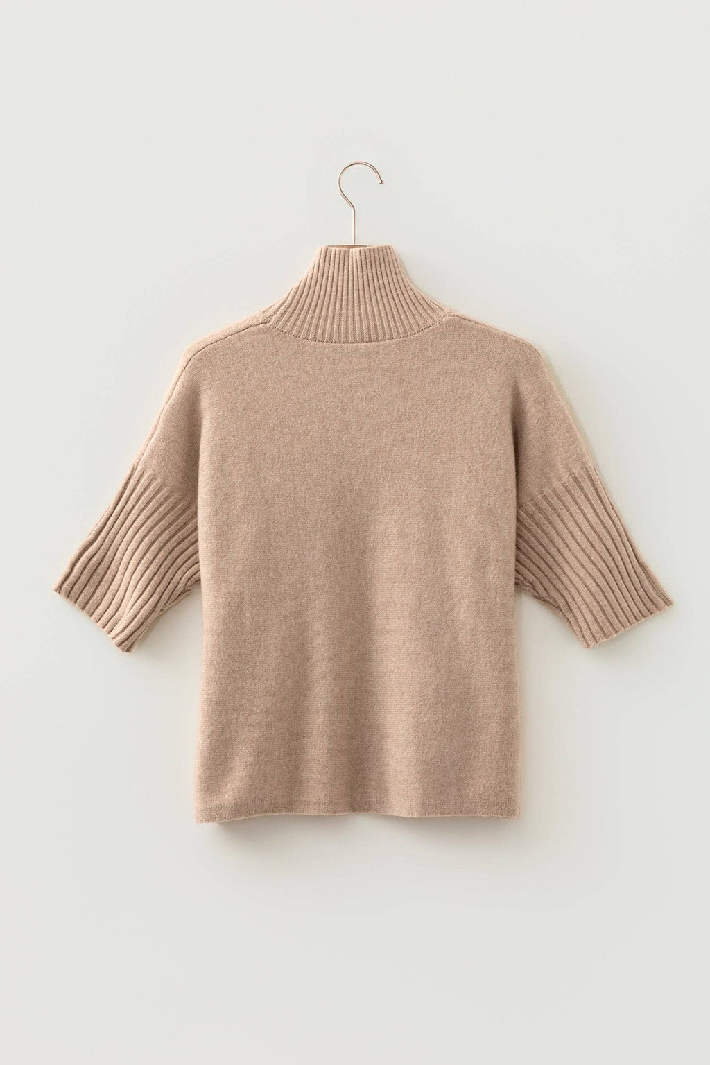 Mock Neck Ribbed Short Sleeve Sweater Top