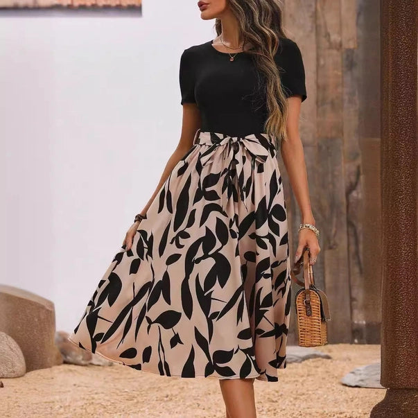 Elegant Women's Printed Splicing Dress