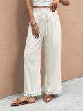 Lace Trim Wide Leg Beach Trousers