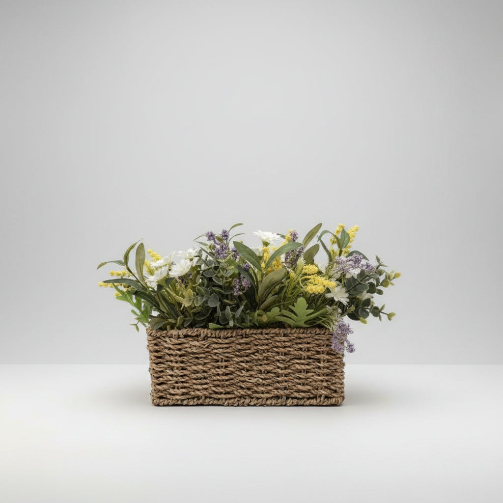 Rectangular Rattan Potted Spring Arrangement