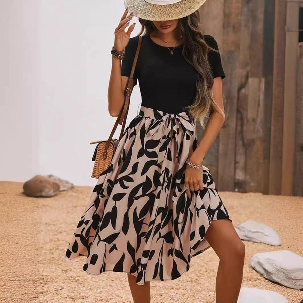 Elegant Women's Printed Splicing Dress