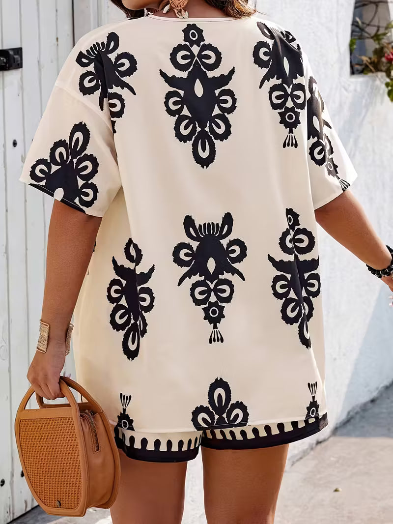 Elegant Printed Women’s Short Pantsuit