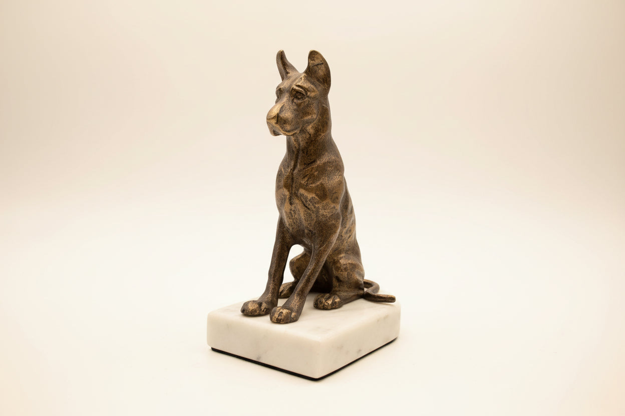 Sitting Dog Statue on Marble Base