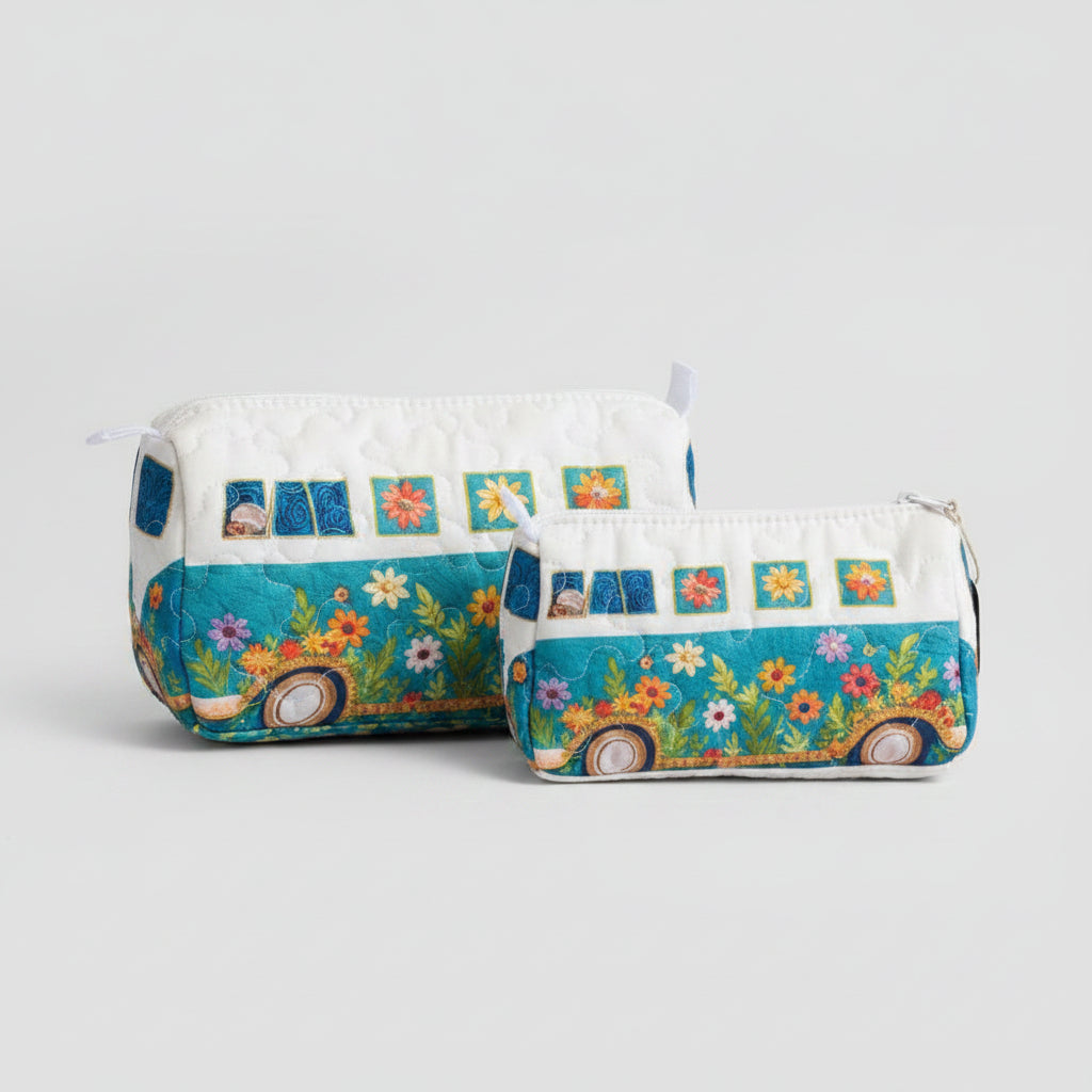 Flower Bus Quilted Makeup Bags