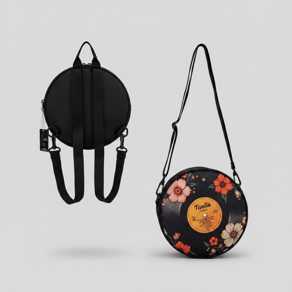 Vintage Vinyl-Inspired Crossbody Bag