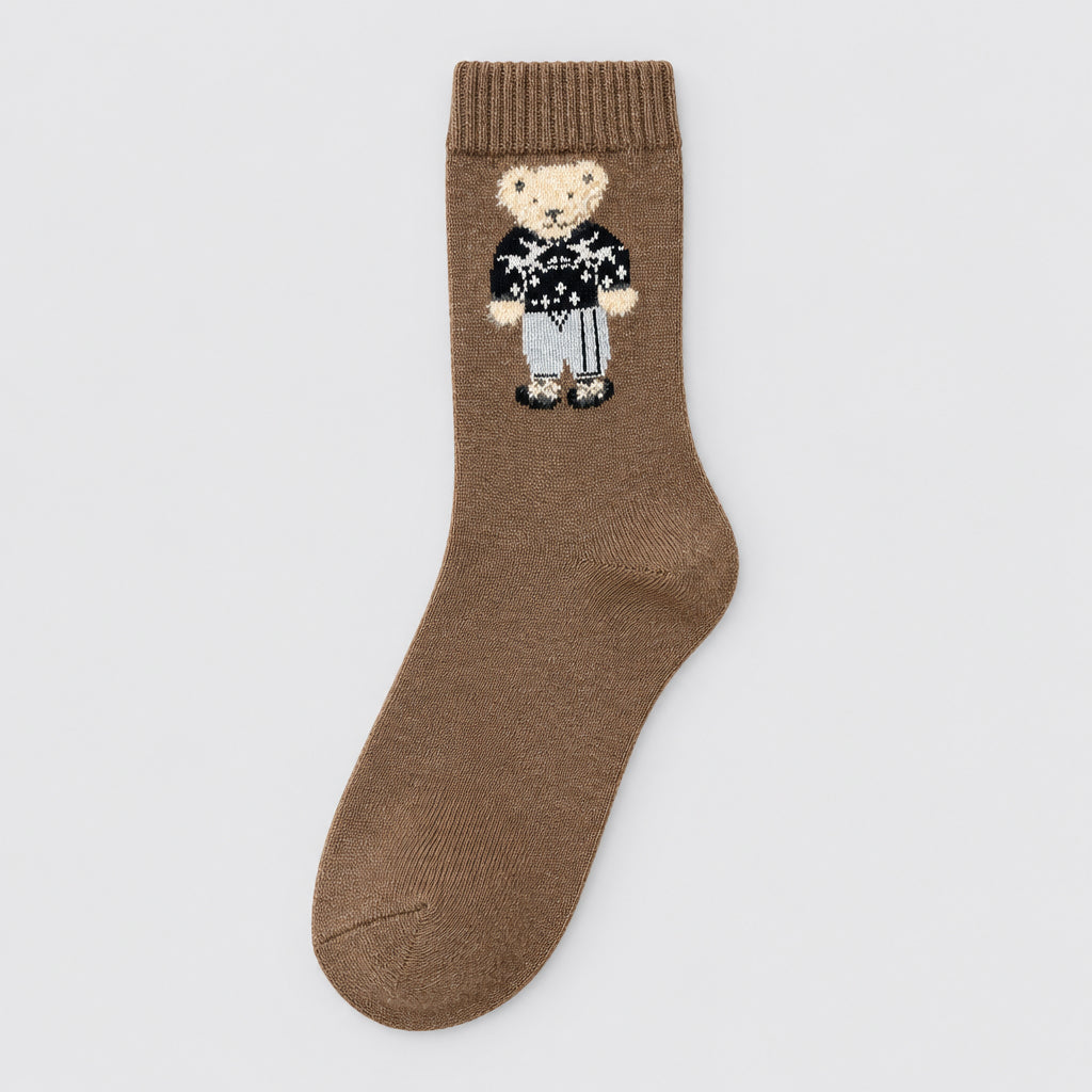 Vintage Bear Fleece-Lined Mid-Calf Socks