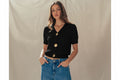 Black Coastal Seashell Button Textured Knit Cardigan Top