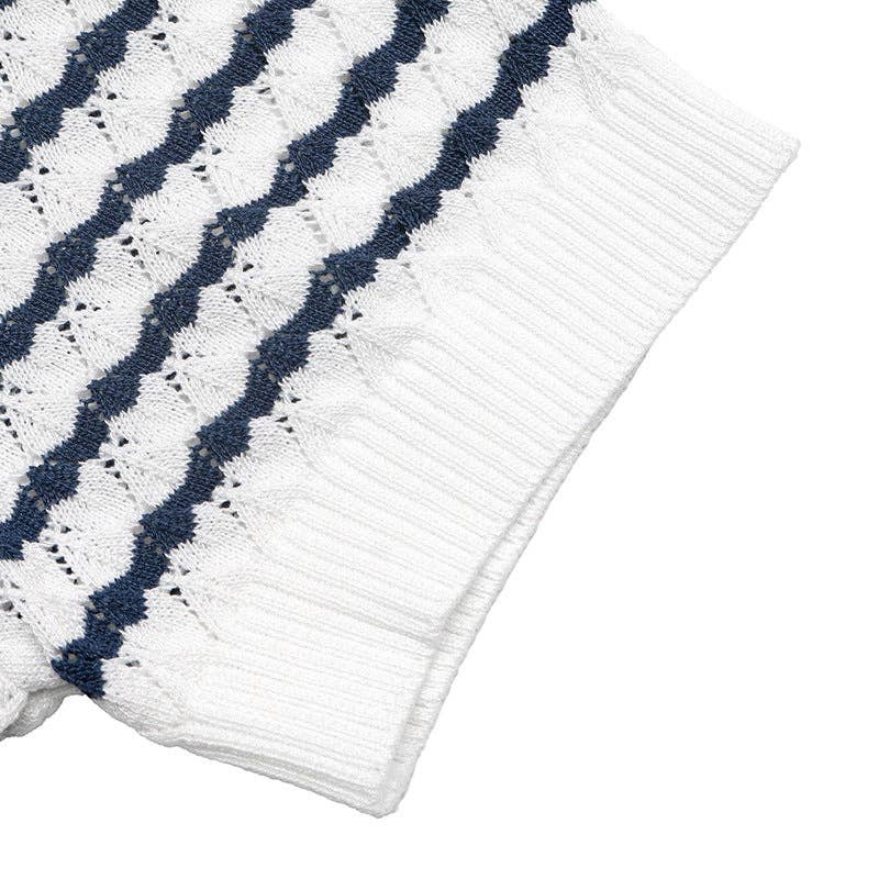 Women's Navy Striped Knit Henley Top