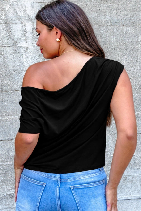 Plus Size Asymmetric Neck Short Sleeve Blouse