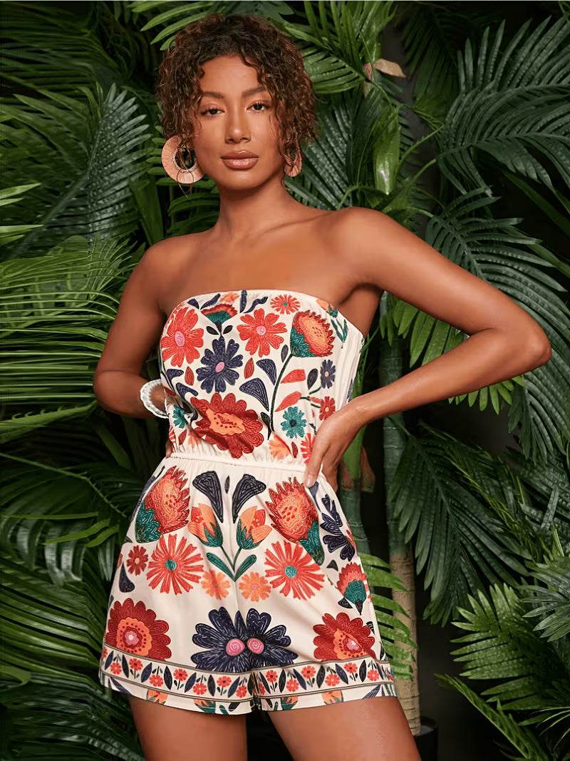 Colorful Floral Folk Short Romper