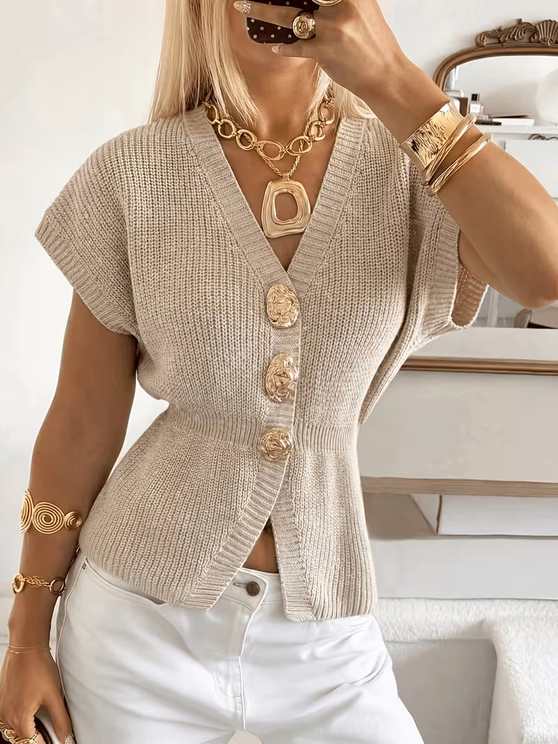 Women’s Short Sleeve V-Neck Button-Up Cardigan