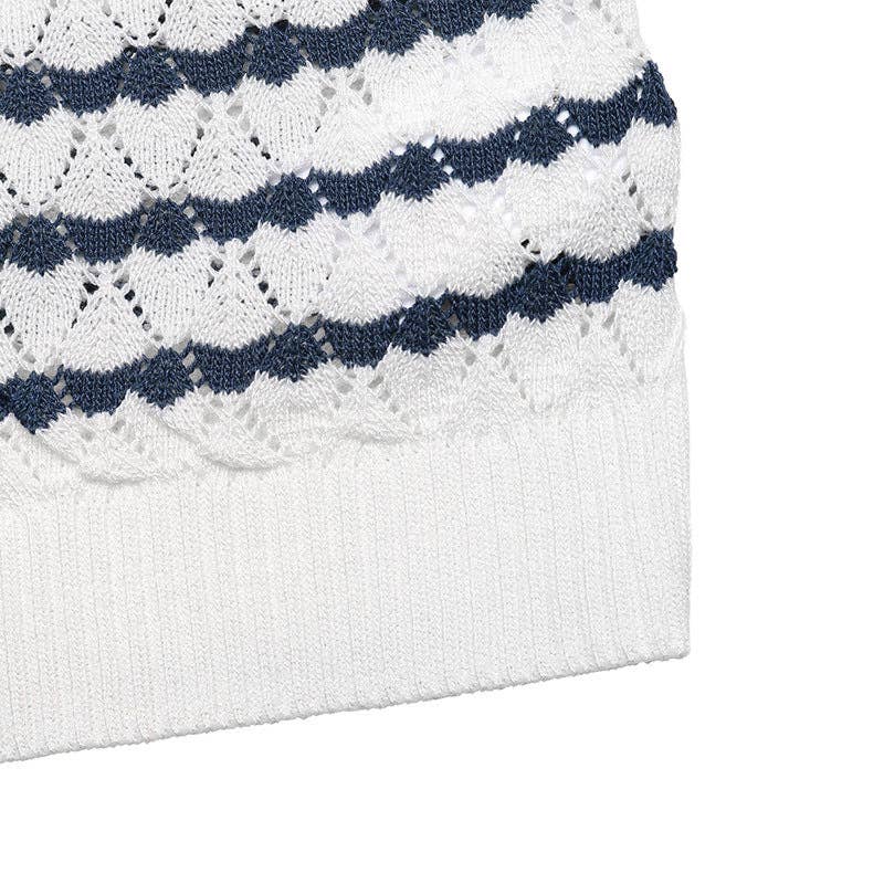 Women's Navy Striped Knit Henley Top