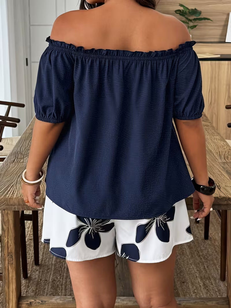 Plus Size Off-Shoulder Top and Short Set