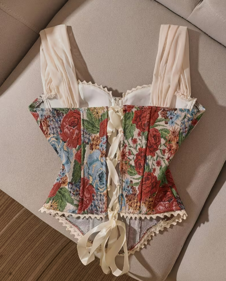 Retro Bohemian High Neck Tapestry Corset
