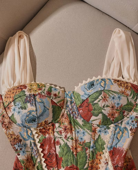 Retro Bohemian High Neck Tapestry Corset