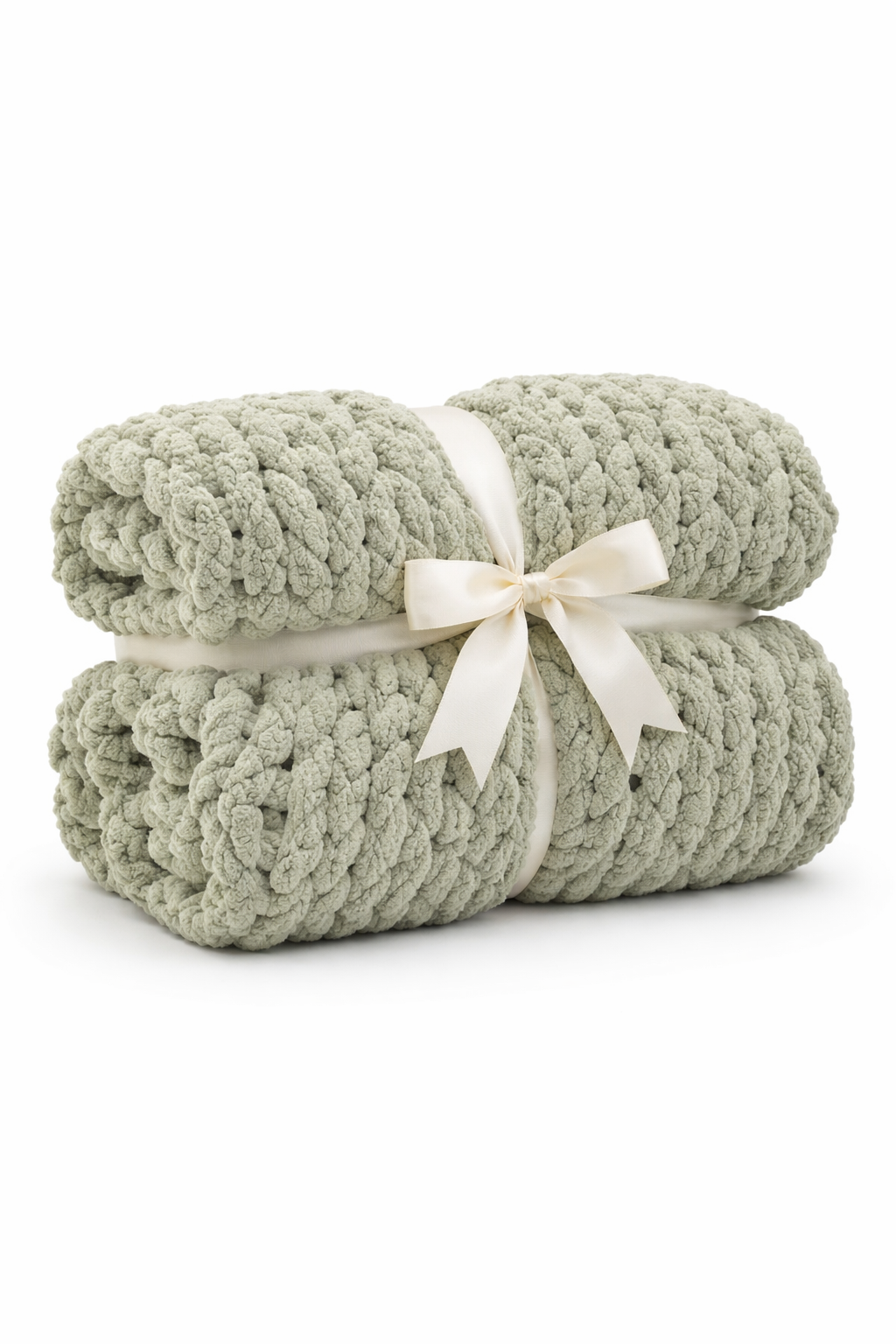 Sage Green Chunky Knit Blanket Throw 50"x70"