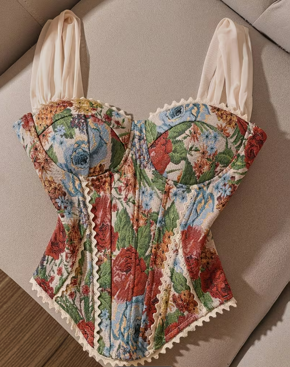 Retro Bohemian High Neck Tapestry Corset
