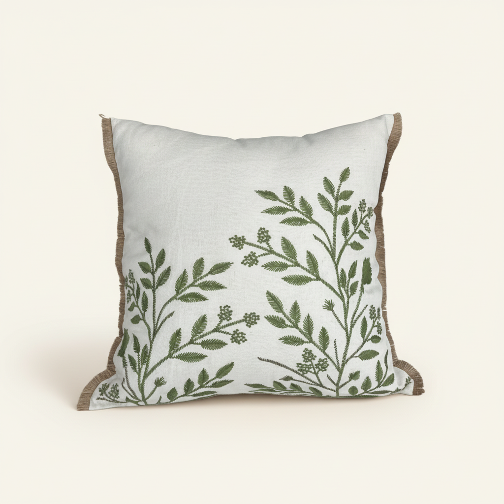 Leaf Imination Hand Embroidery Throw Pillow