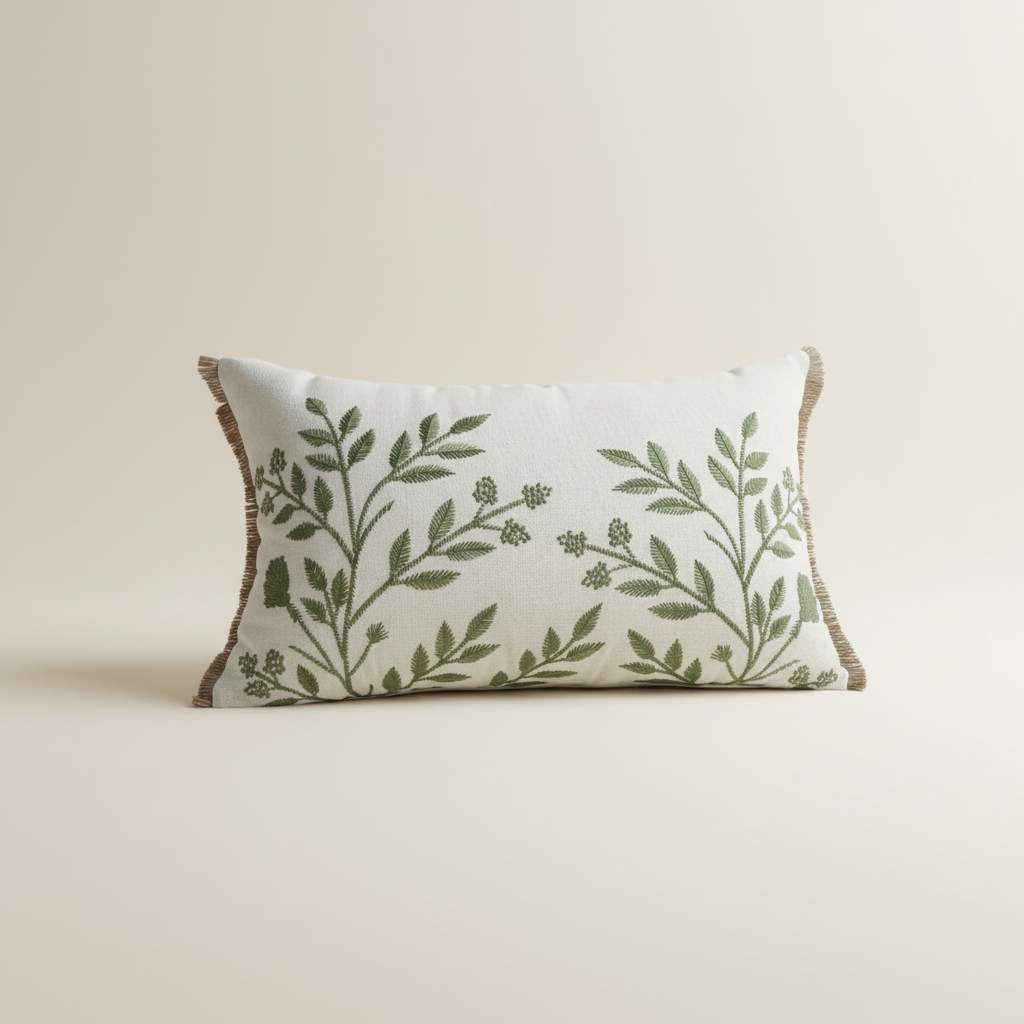 Leaf Imination Hand Embroidery Throw Pillow