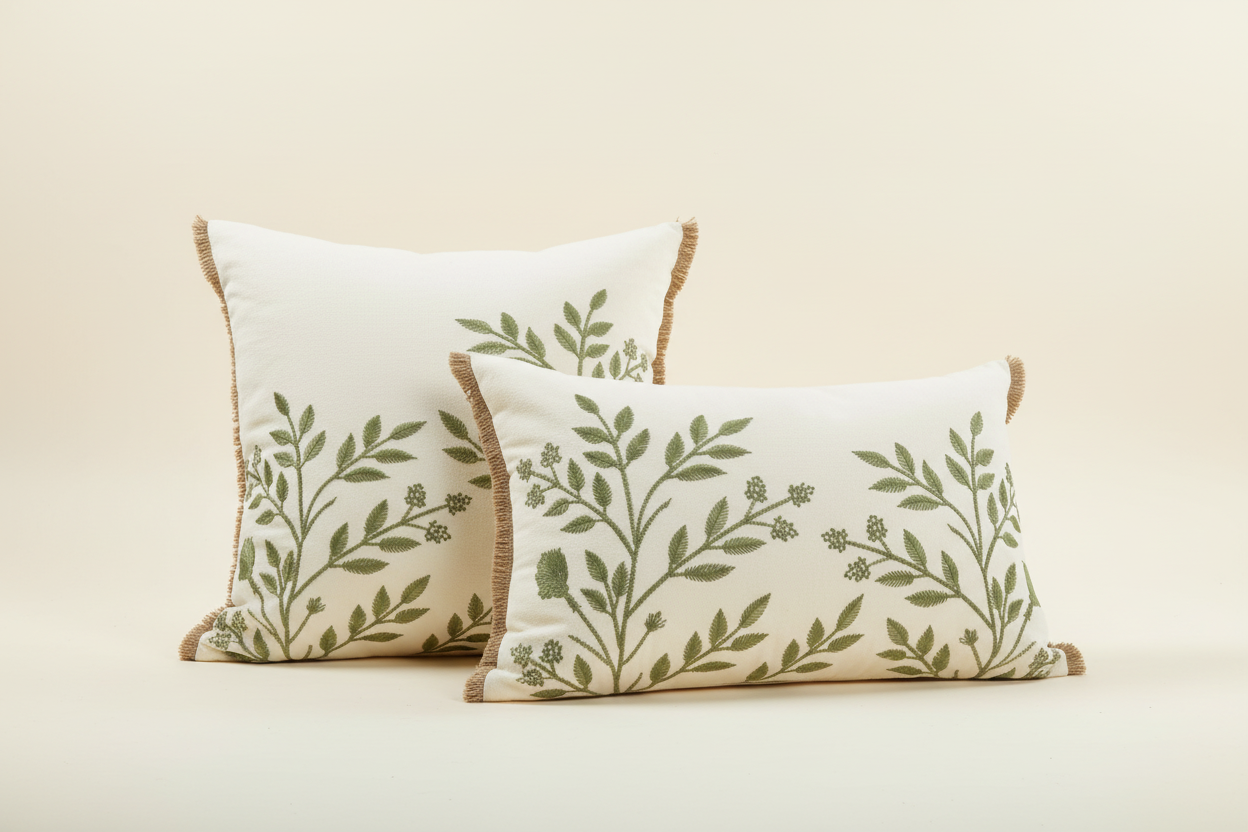 Leaf Imination Hand Embroidery Throw Pillow