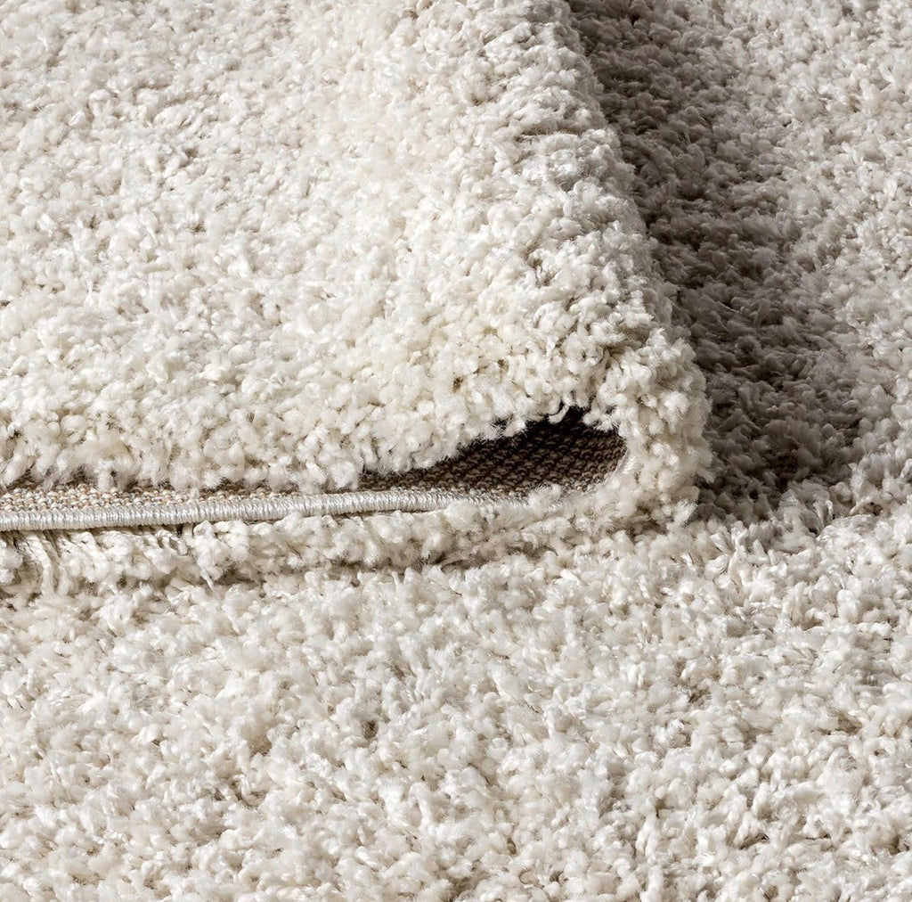 Ivory Luxe Shag Area Rug with Tassels