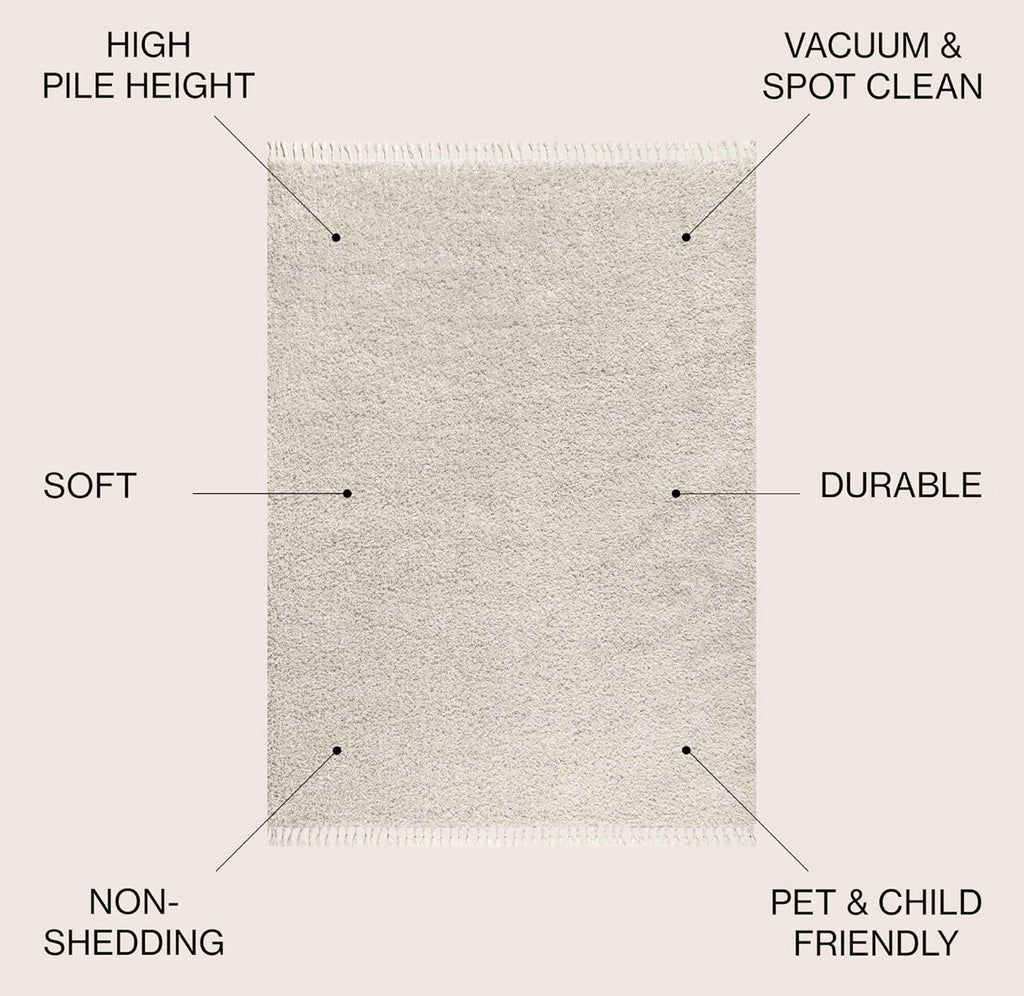 Ivory Luxe Shag Area Rug with Tassels