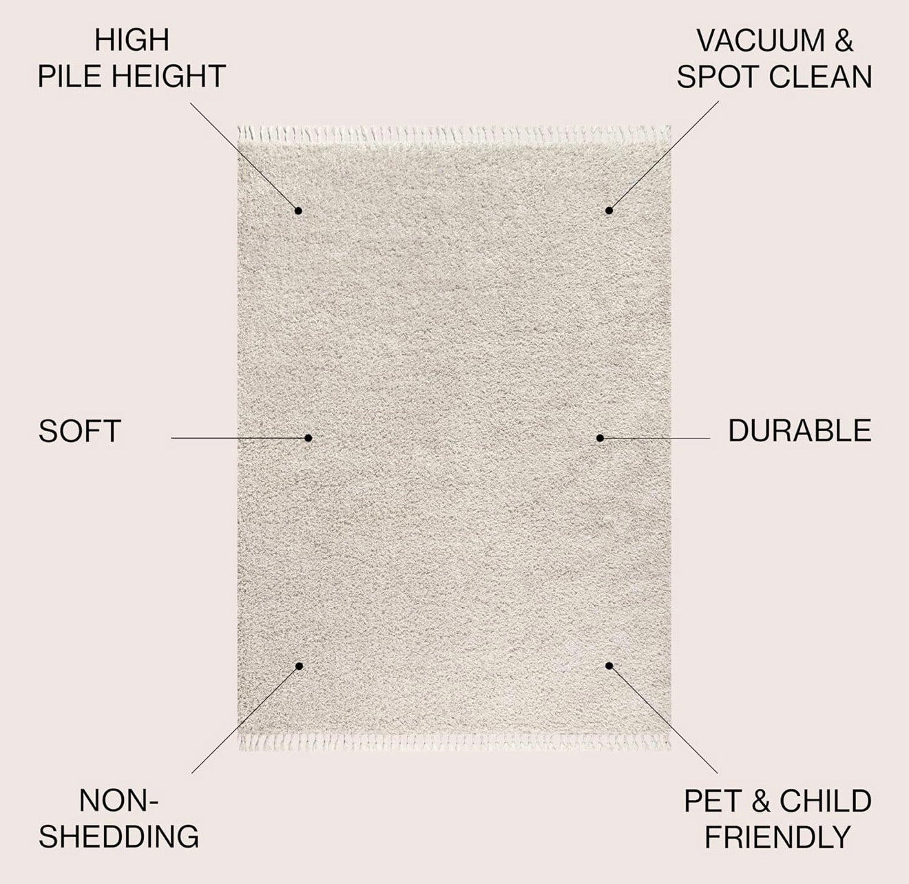 Ivory Luxe Shag Area Rug with Tassels