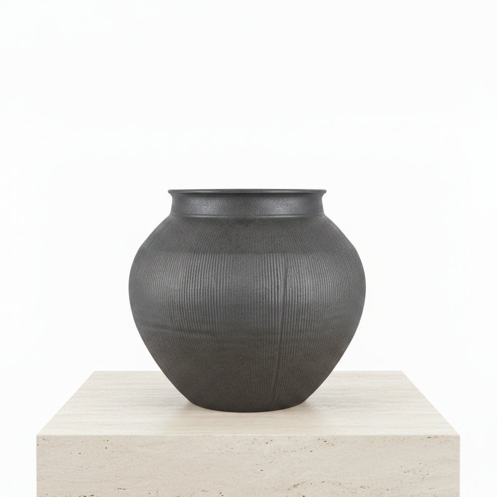 Dark Potted Ceramic Vase | 10"