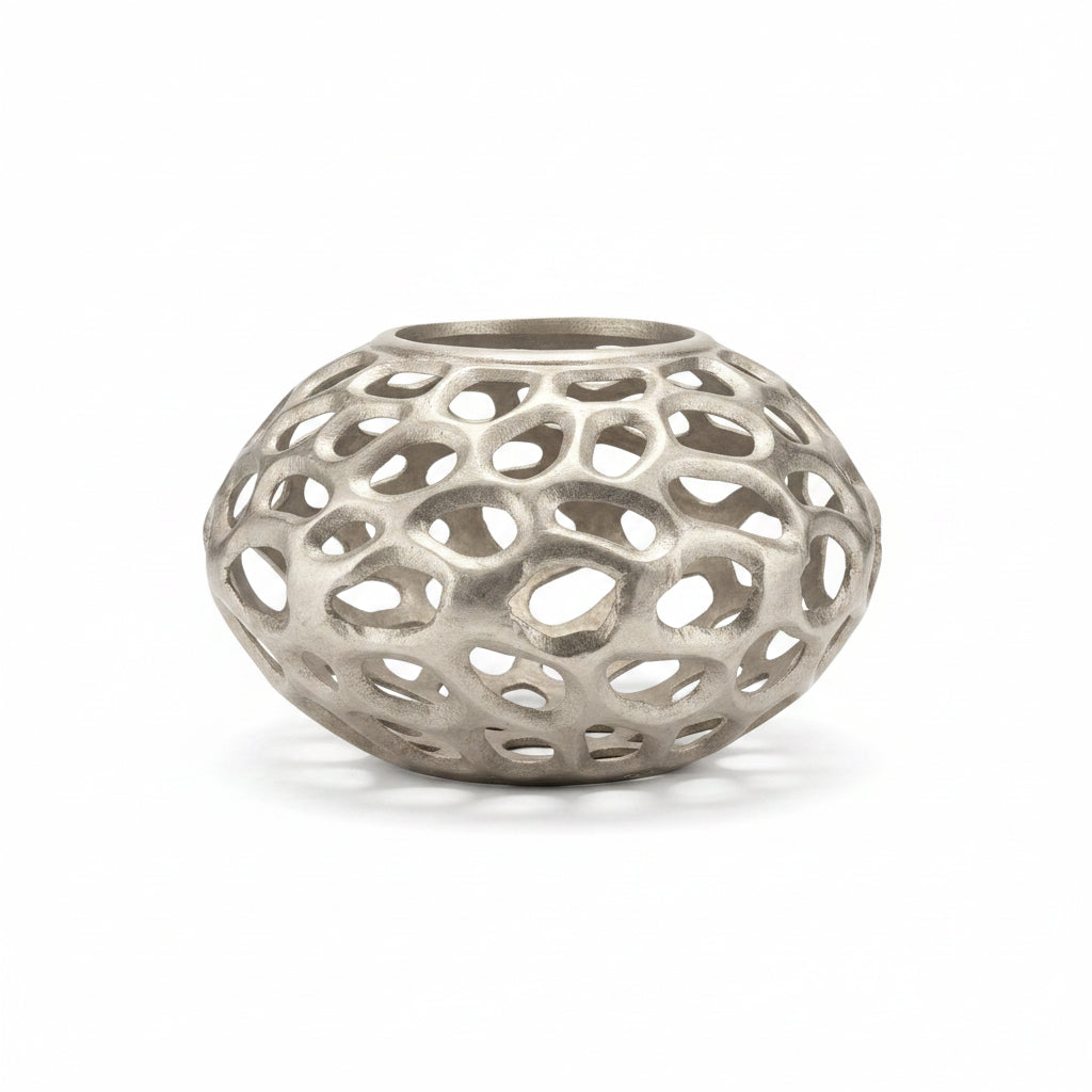 Sleek Silver Metal-Look Decorative Bowl