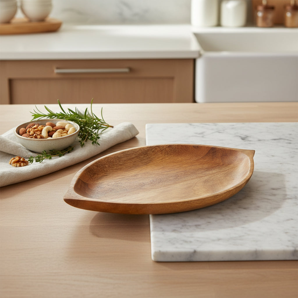 Medium Mango Wood Round Leaf Tray