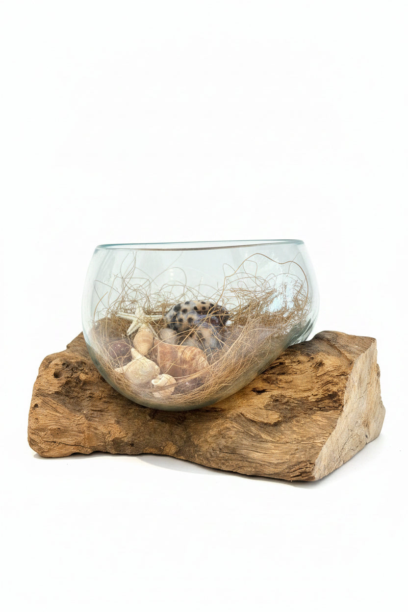 Small Glass Bowl with Wood Base